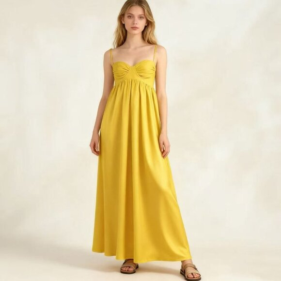 NWOT Farm Rio Linen Blend Yellow Sleeveless Maxi Dress Size XS - Picture 1 of 12